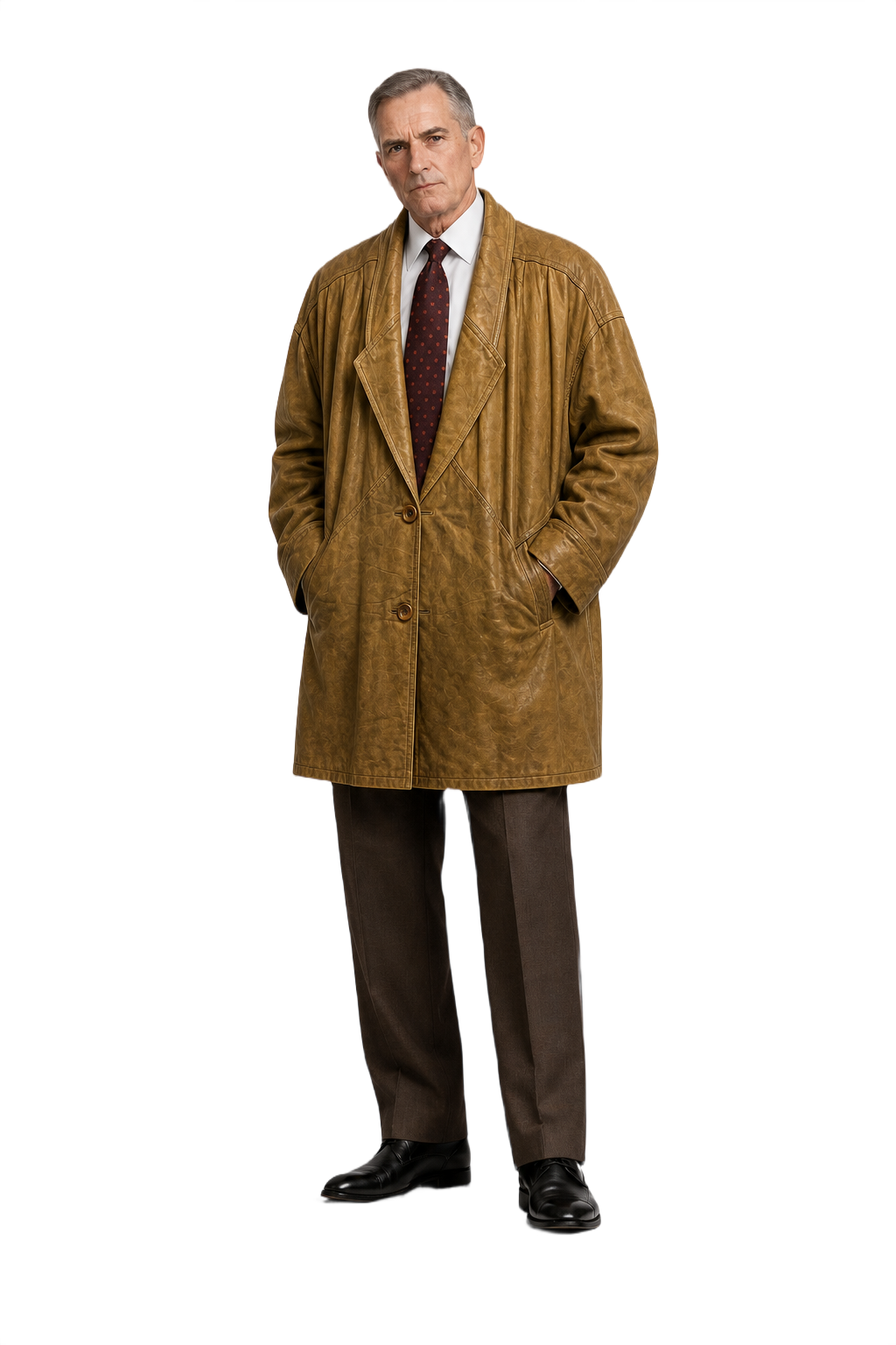 1990s Tan Leather Coat - Model