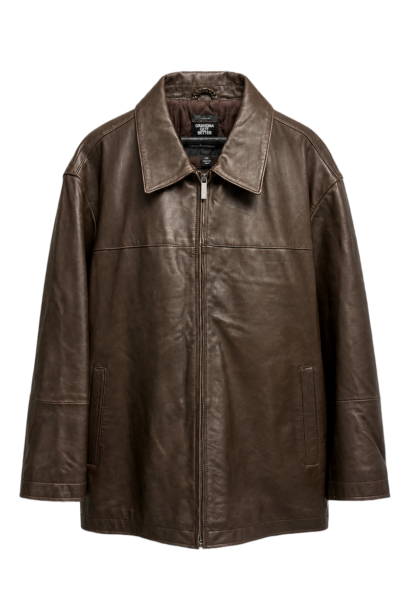 1990s Brown Leather Jacket - Front View