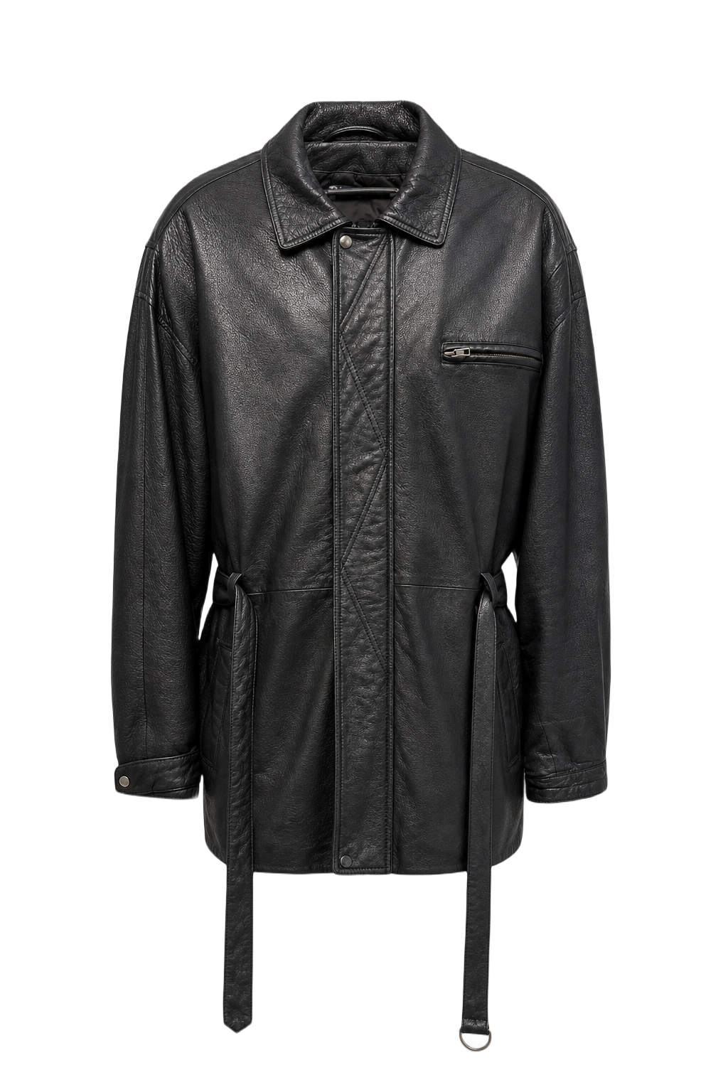 1990s Black Leather Jacket - Front View
