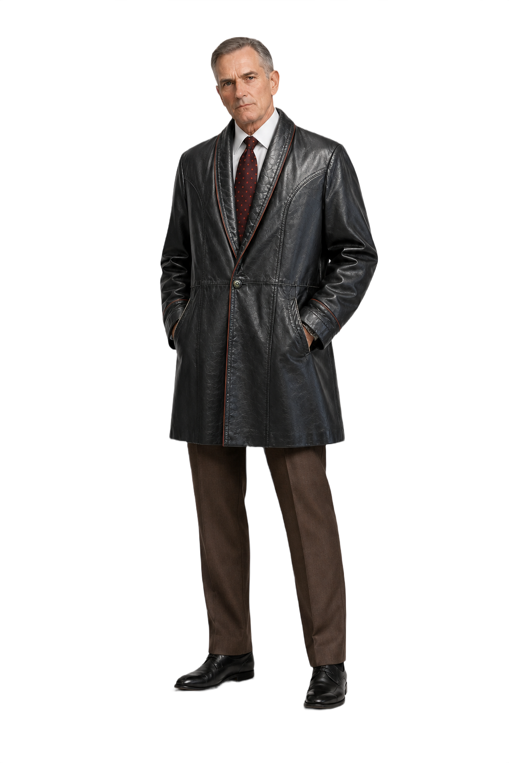 1980s Black Leather Leather Coat - Model
