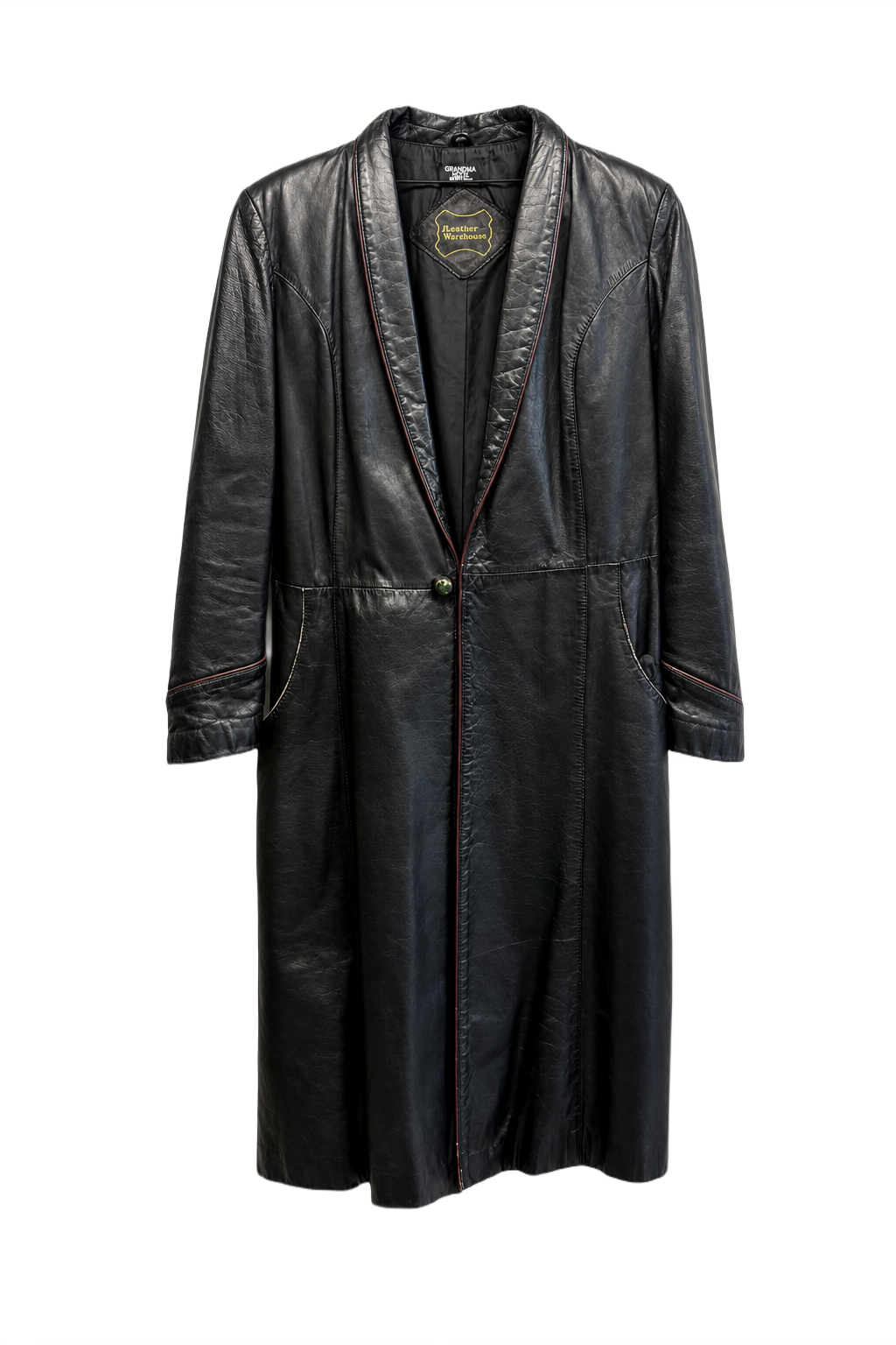 1980s Black Leather Leather Coat - Front View