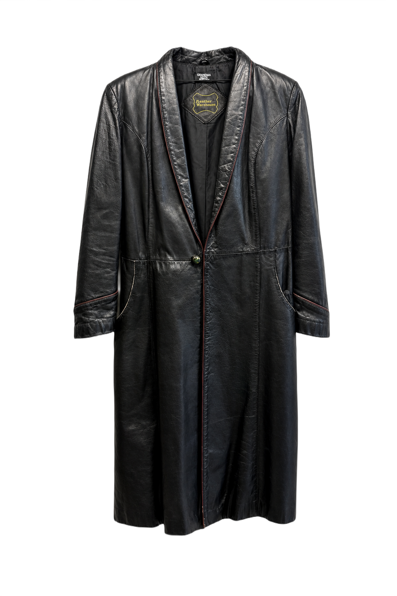 1980s Black Leather Leather Coat - Front View