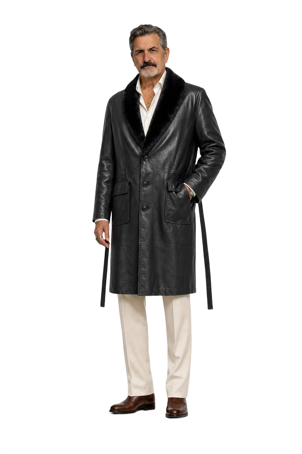1980s Black Leather Coat - Model