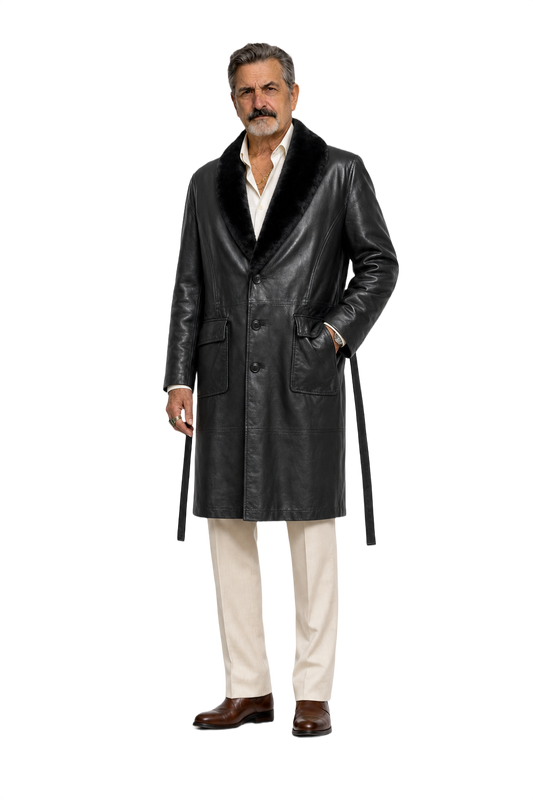 1980s Black Leather Coat - Model