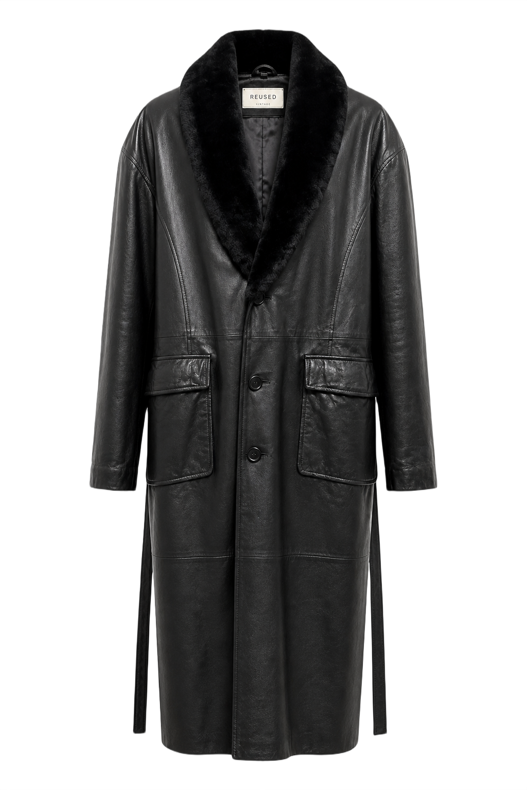 1980s Black Leather Coat - Front View