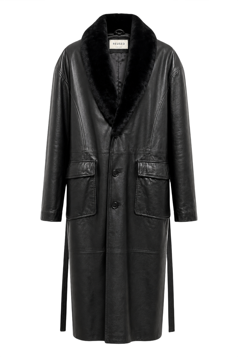 1980s Black Leather Coat - Front View