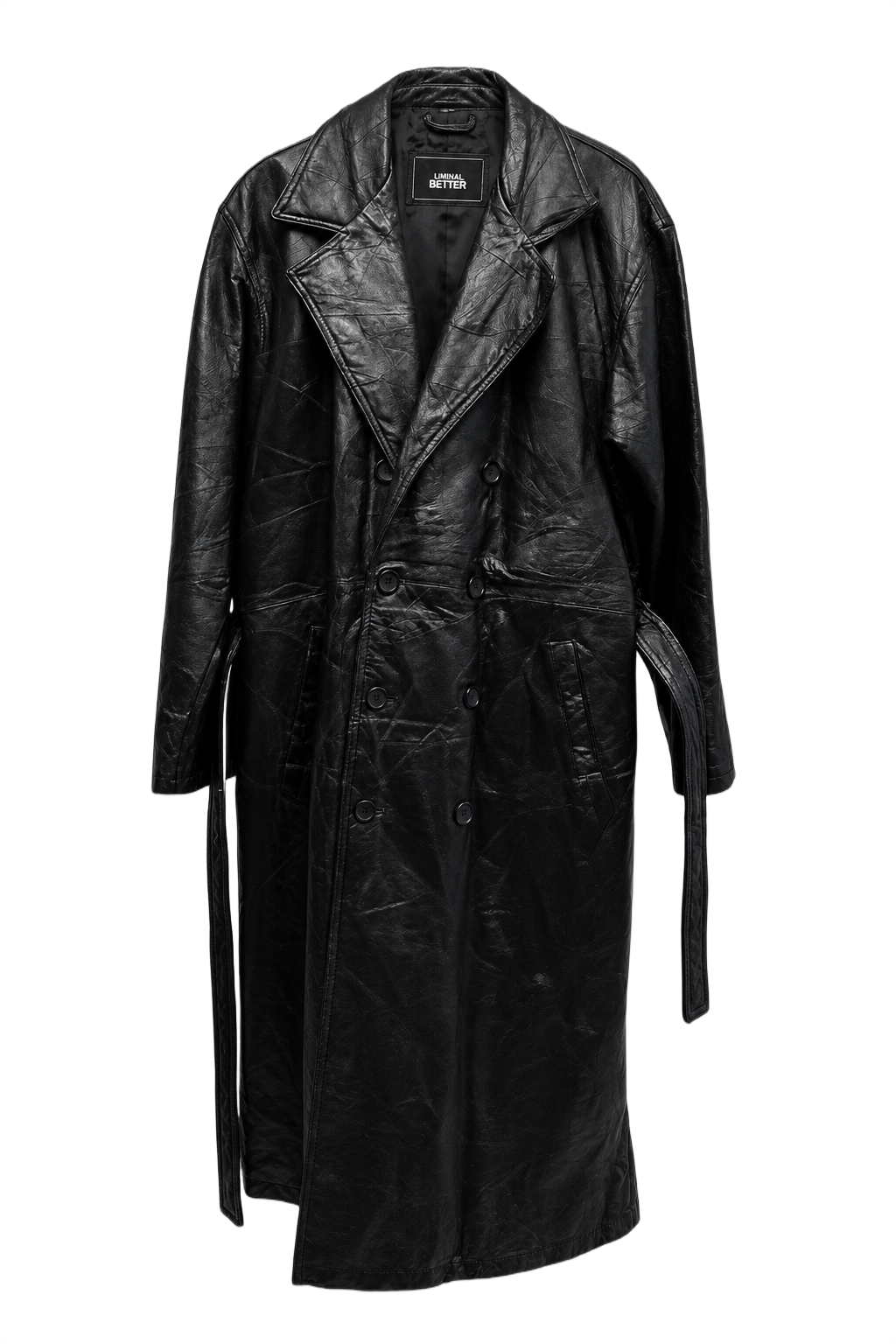 1980s Black Leather Mens Leather Coat - Front View