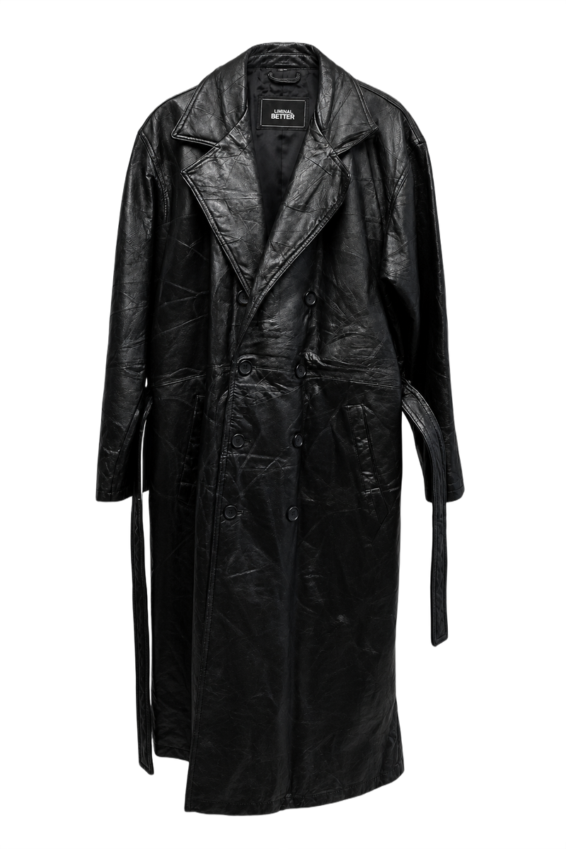 1980s Black Leather Mens Leather Coat - Front View