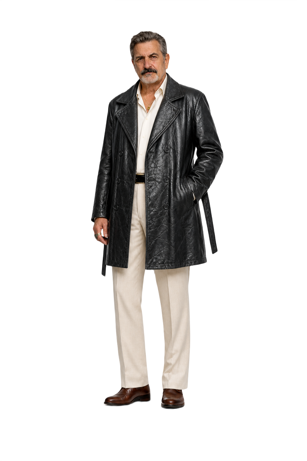 1980s Black Leather Mens Leather Coat - Model