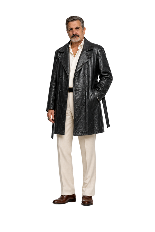 1980s Black Leather Mens Leather Coat - Model