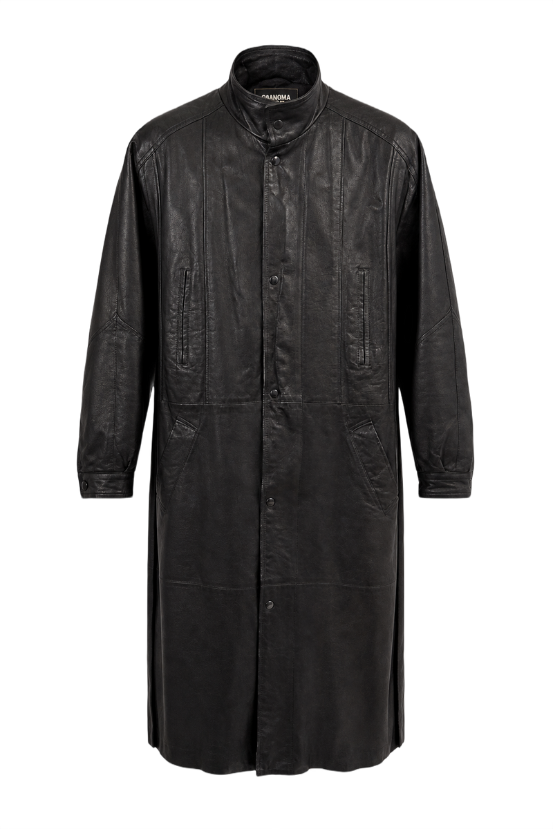 1990s Black Leather Coat - Front View