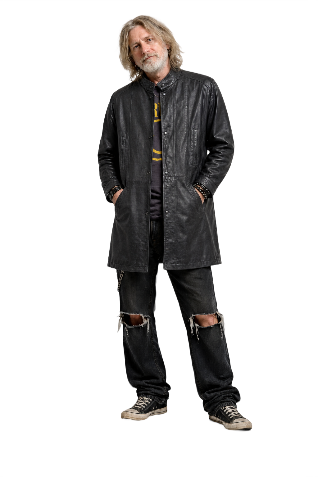 1990s Black Leather Coat - Model