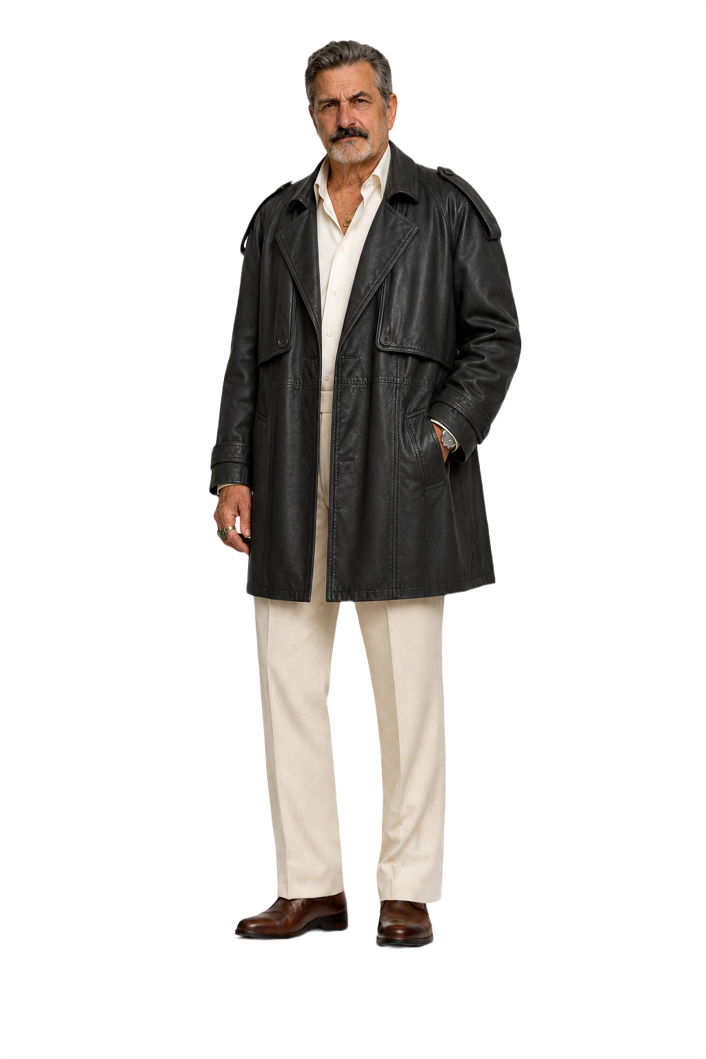 1980s Black Leather Coat - Model