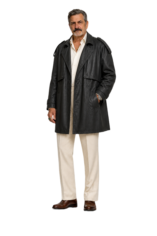 1980s Black Leather Coat - Model