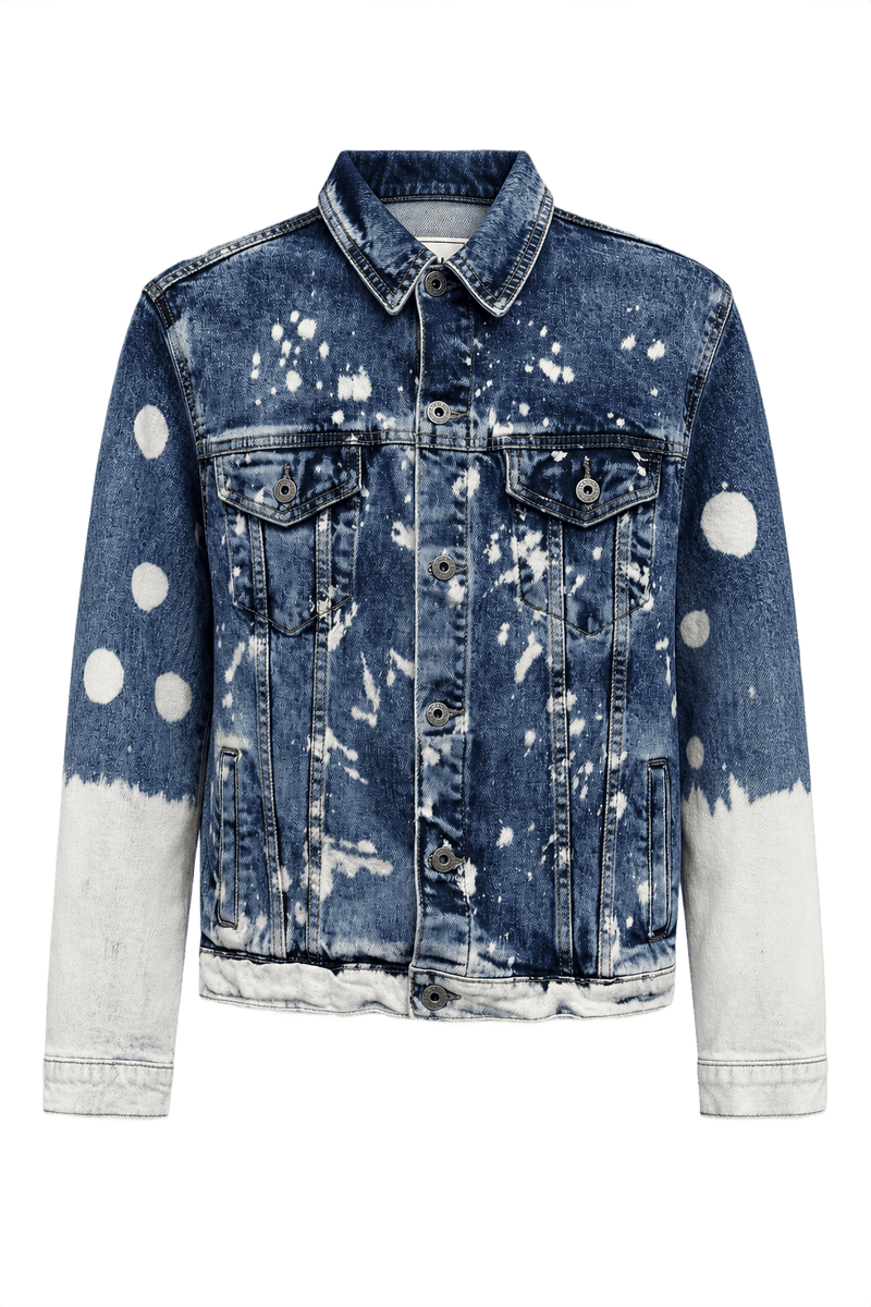 1990s Blue Denim Acid Wash Denim Jacket - Front View