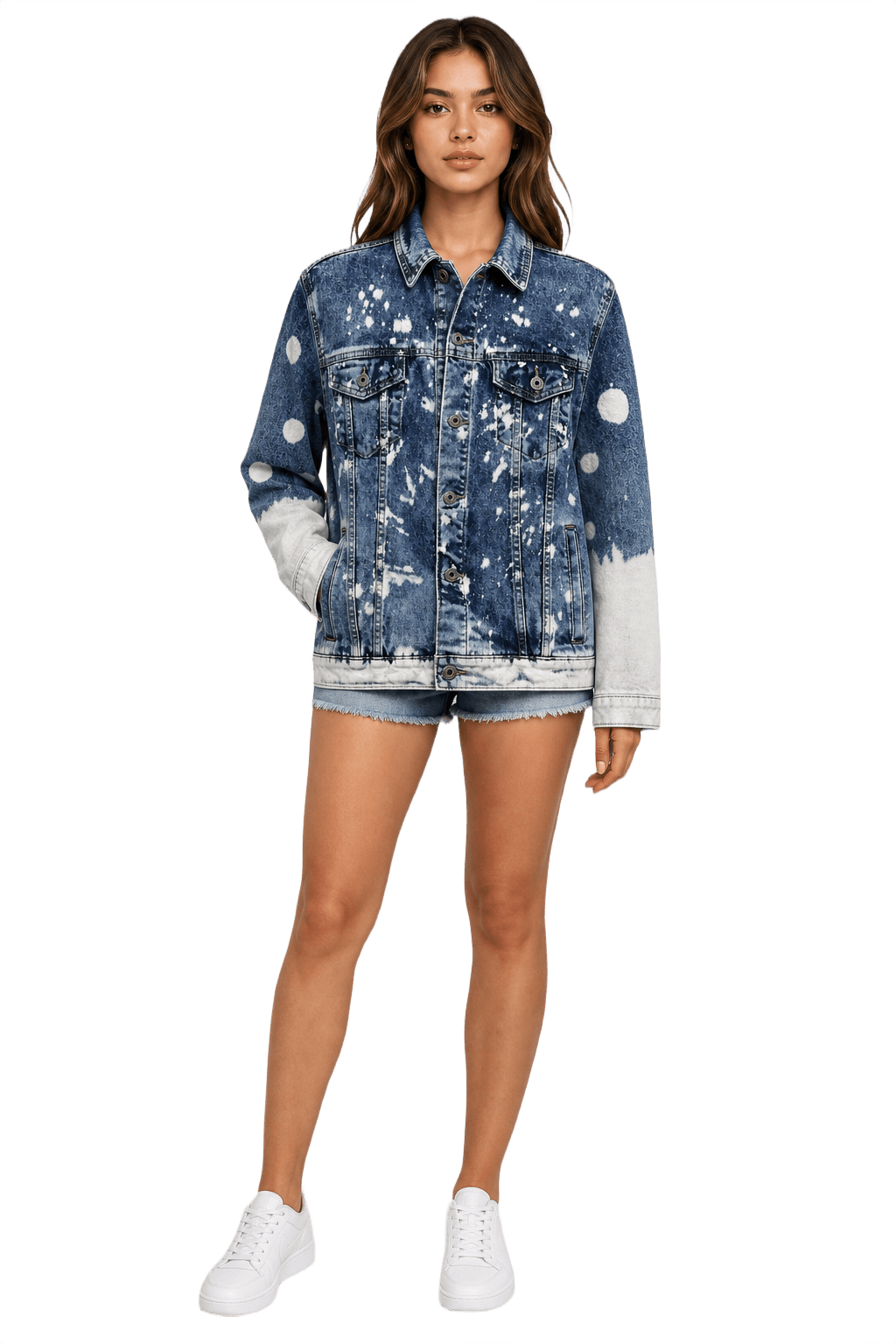 1990s Blue Denim Acid Wash Denim Jacket - Model