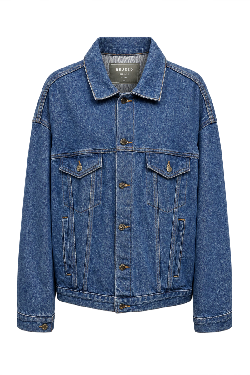 1990s Blue Denim Cotton Denim Jacket - Front View