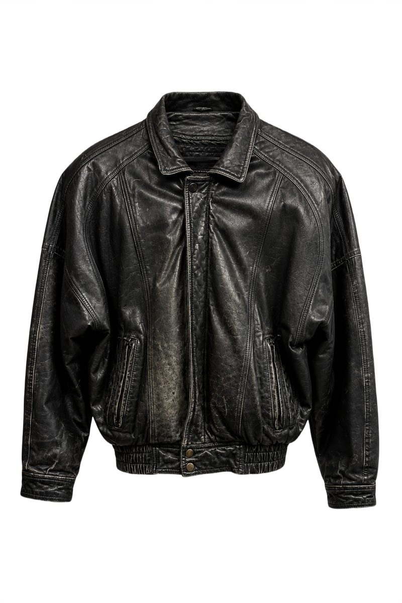 1990s Black Leather Jacket - Front View