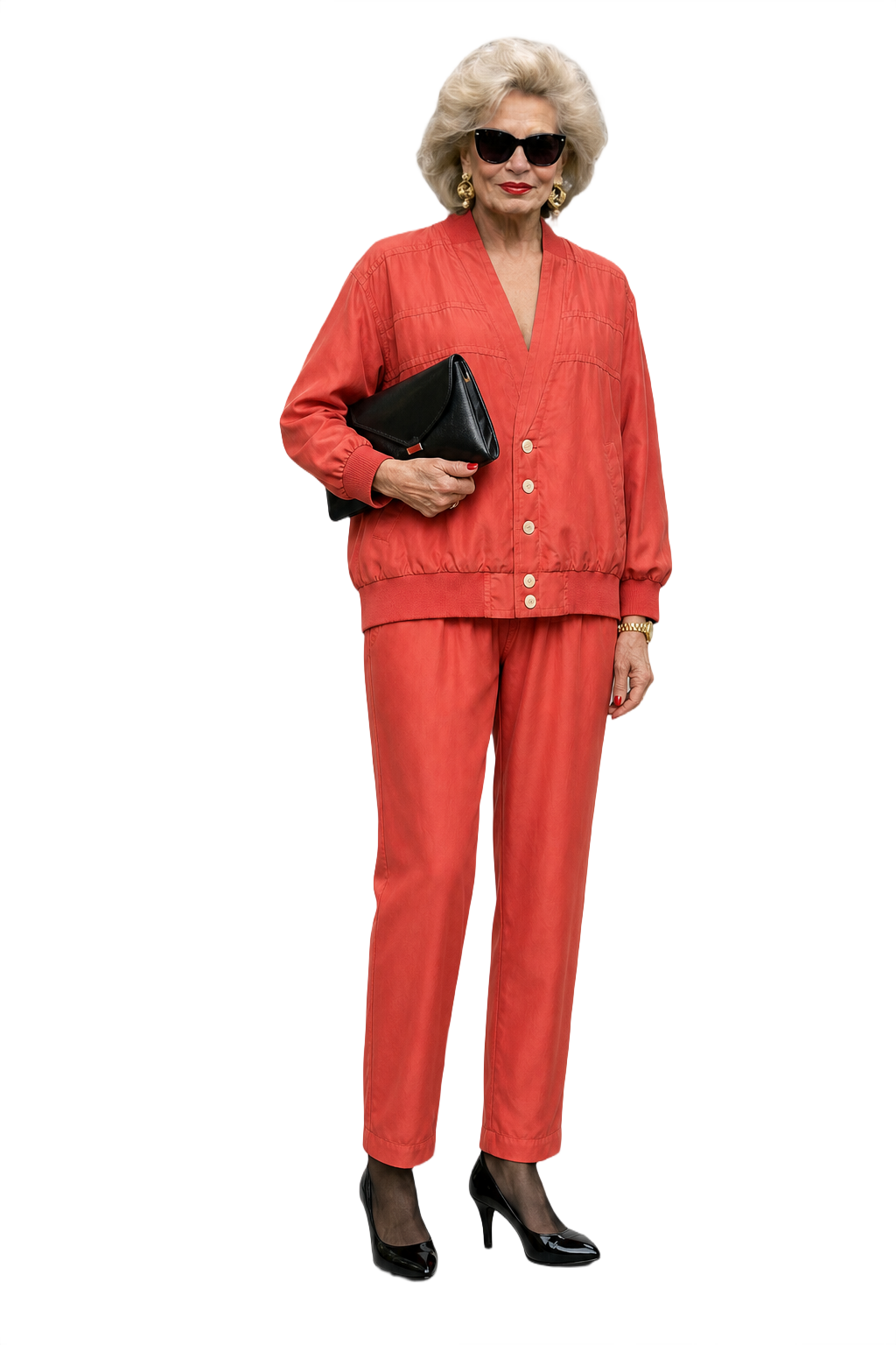 1980s Coral Silk Blend 2-Piece Set - Model