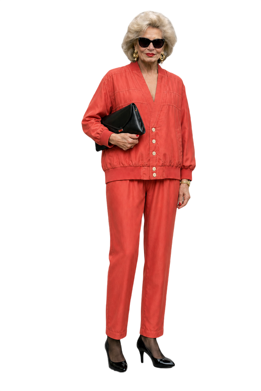 1980s Coral Silk Blend 2-Piece Set - Model