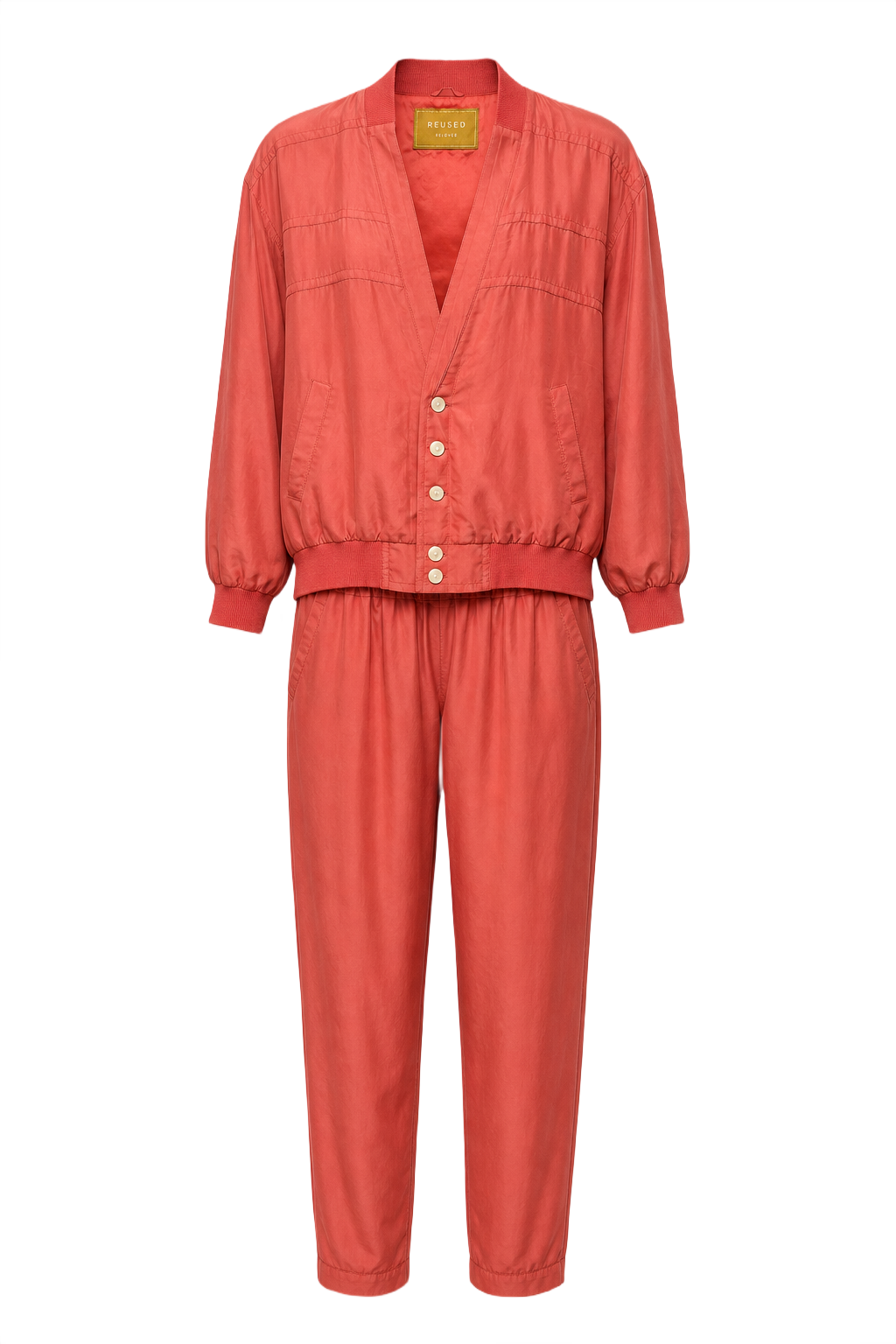 1980s Coral Silk Blend 2-Piece Set - Front View