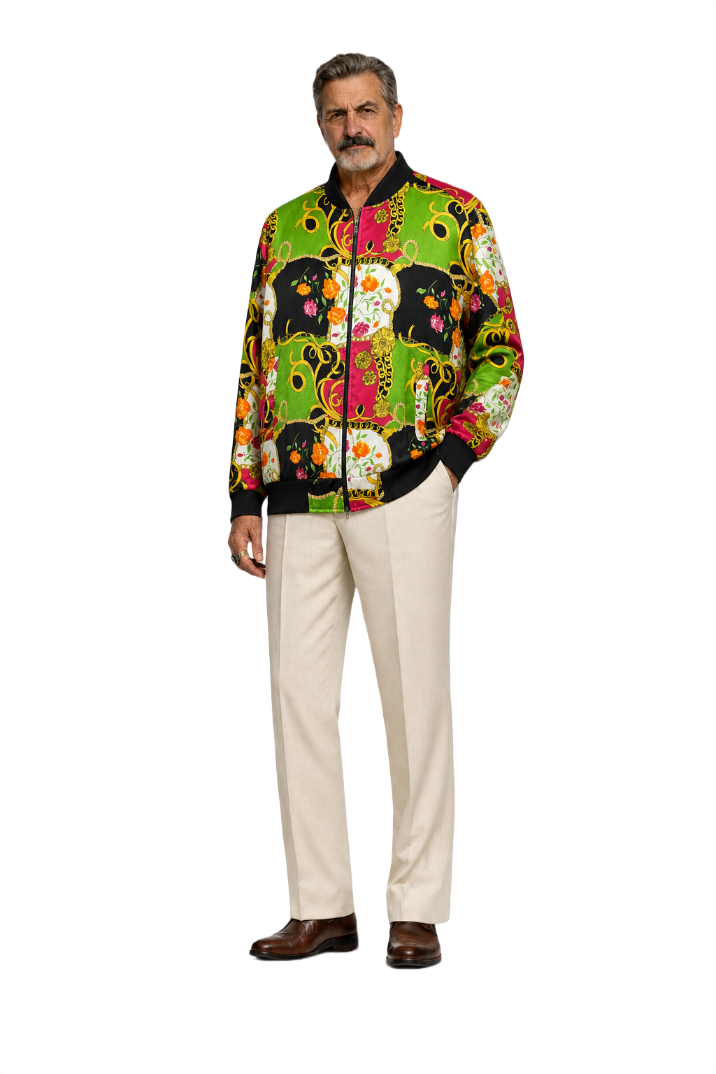 1980s Green Satin Bomber Jacket - Model