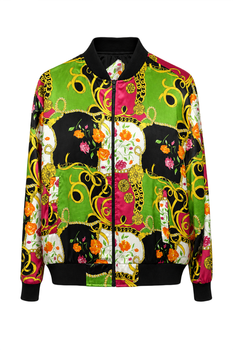 1980s Green Satin Bomber Jacket - Front View