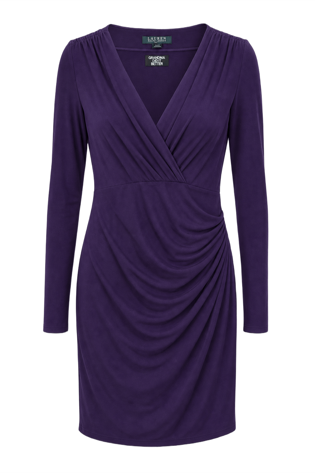 1990s Deep Purple Polyester Dress - Front View