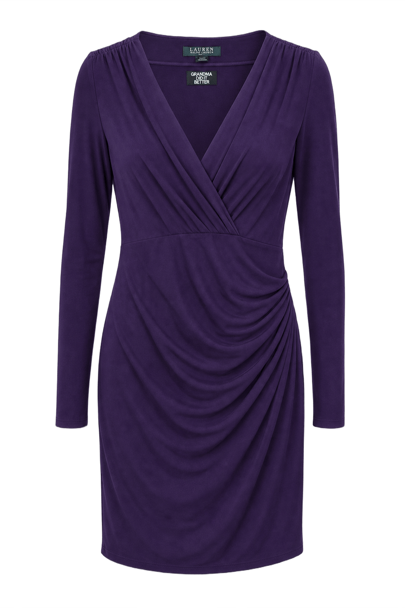 1990s Deep Purple Polyester Dress - Front View