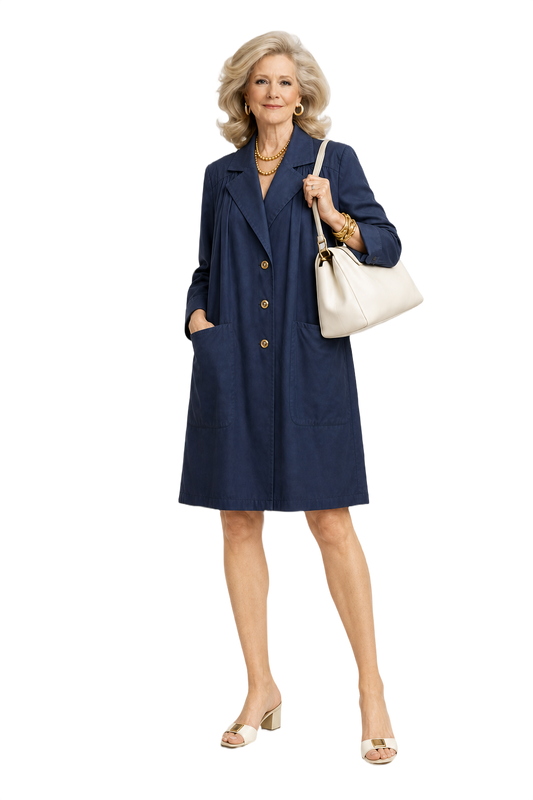 1970s Navy Blue Cotton Blend Coat - Model