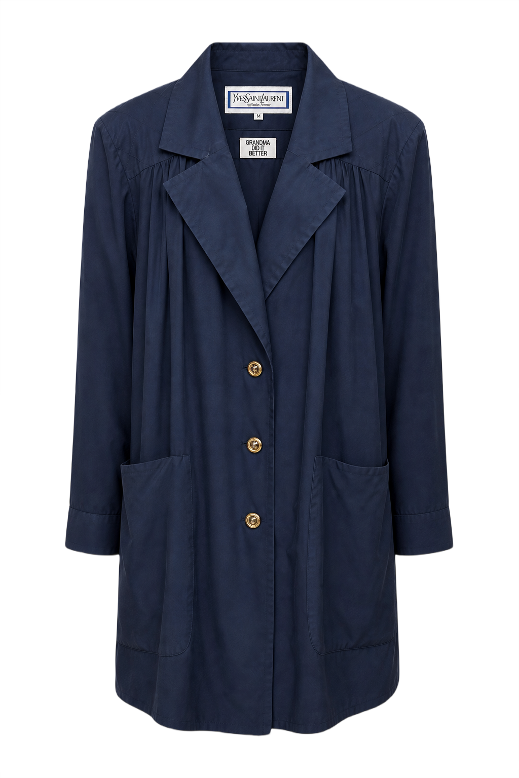 1970s Navy Blue Cotton Blend Coat - Front View