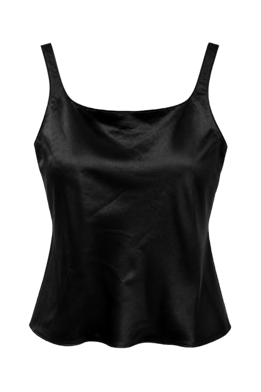 1990s Black Satin Tank Top - Front View