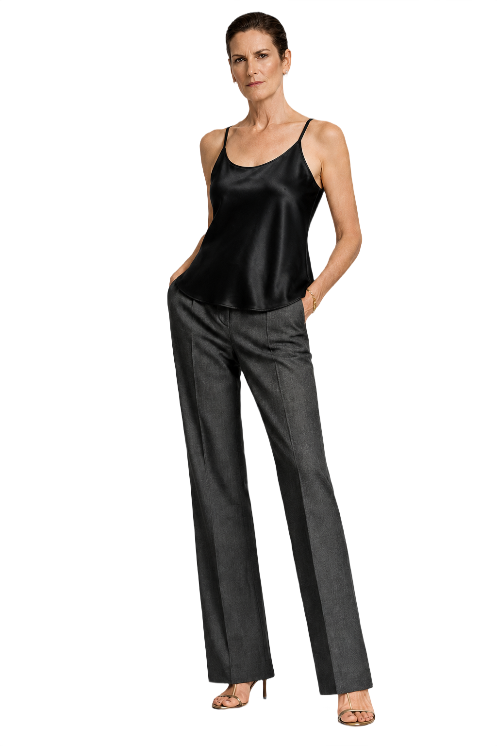1990s Black Satin Tank Top - Model