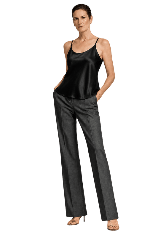 1990s Black Satin Tank Top - Model