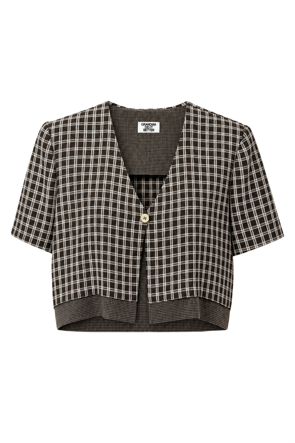 1970s Brown Cotton Blend Blouse - Front View