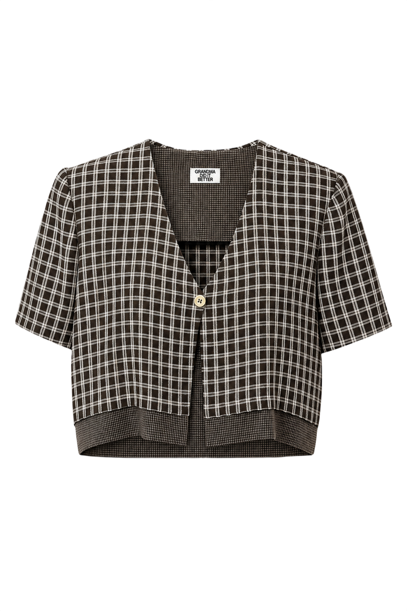 1970s Brown Cotton Blend Blouse - Front View