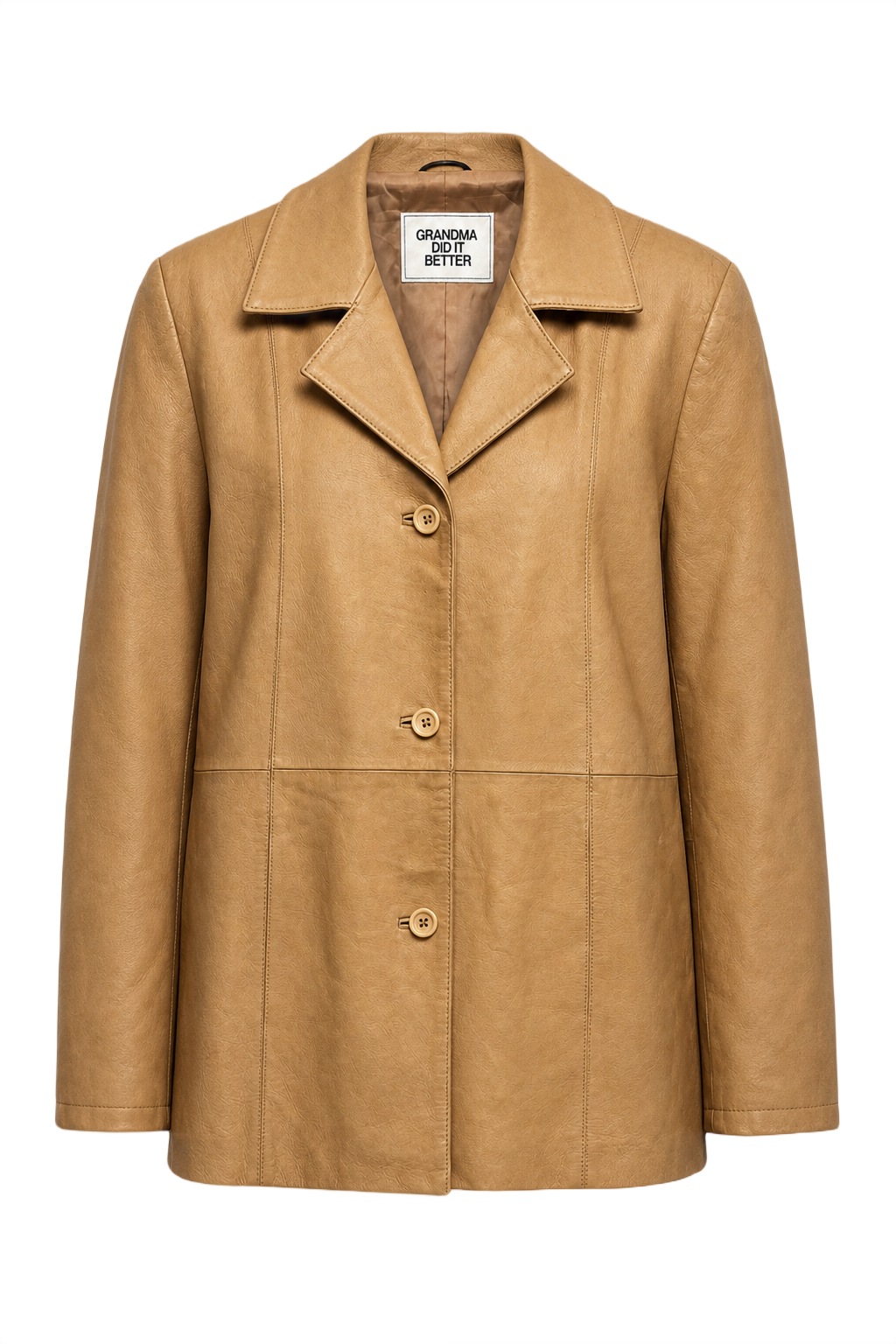 1990s Beige Leather Jacket - Front View