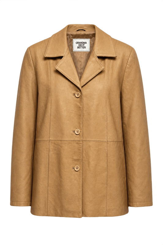 1990s Beige Leather Jacket - Front View