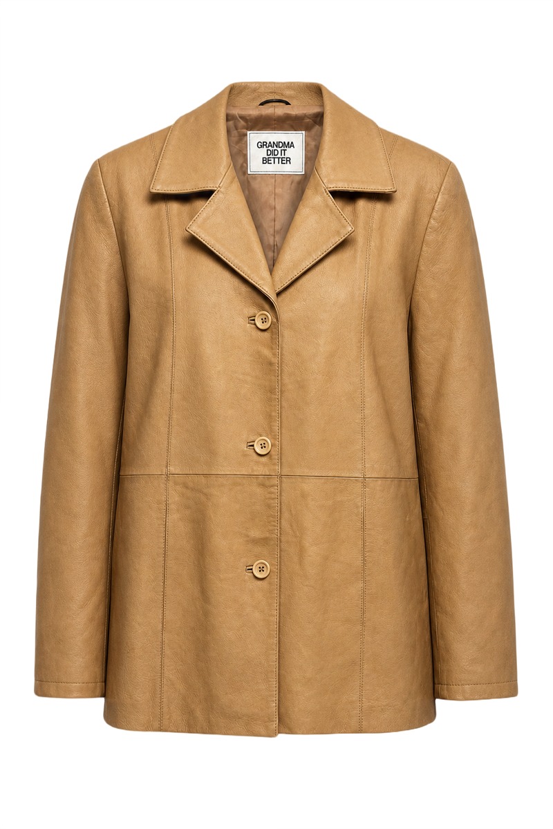 1990s Beige Leather Jacket - Front View