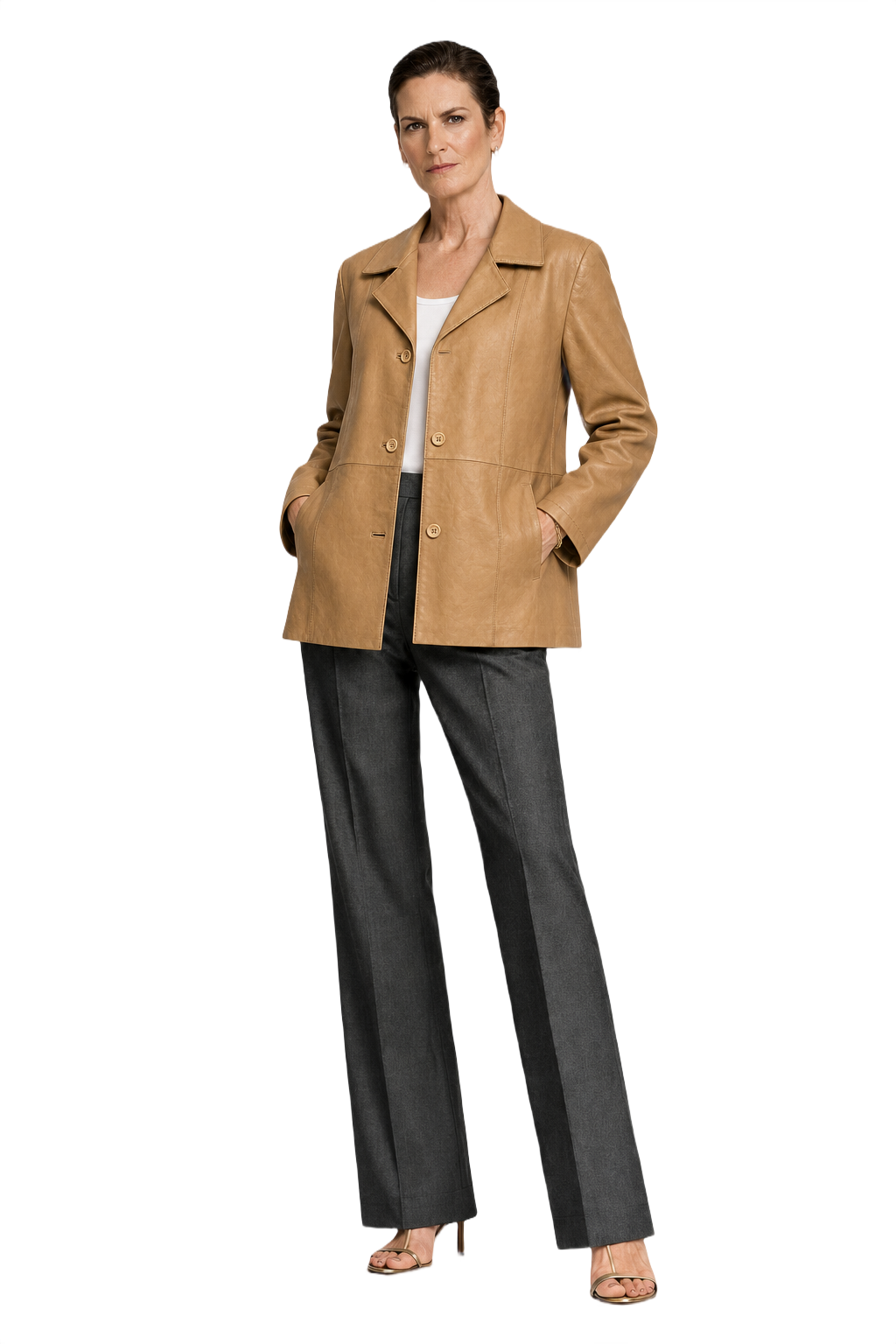 1990s Beige Leather Jacket - Model