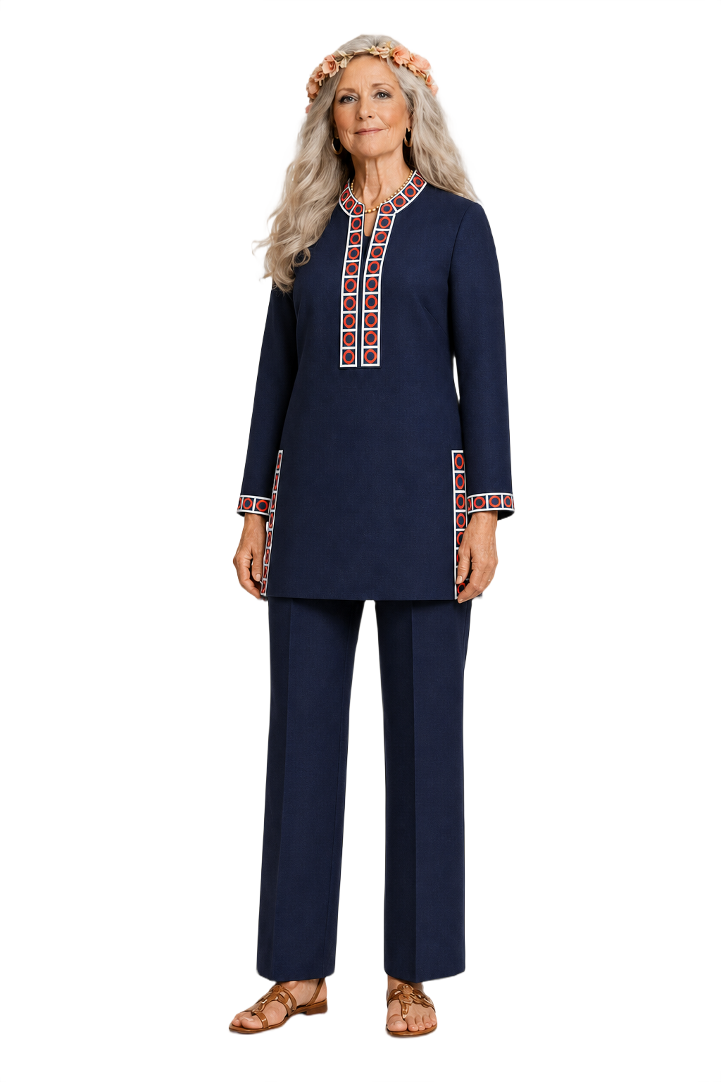 1970s Navy Blue Wool Tunic Set - Model