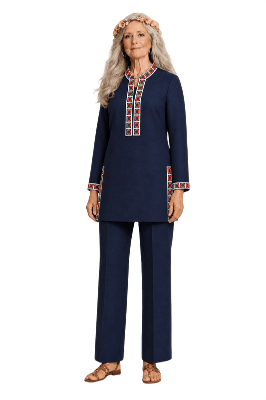 1970s Navy Blue Wool Tunic Set - Model