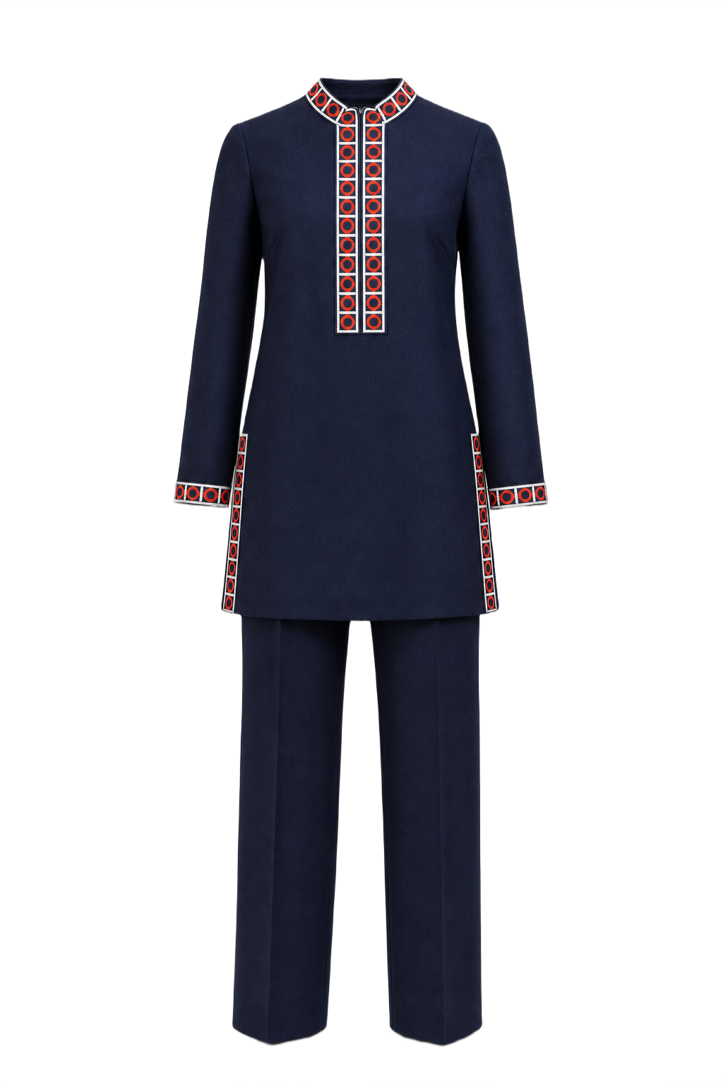 1970s Navy Blue Wool Tunic Set - Front View