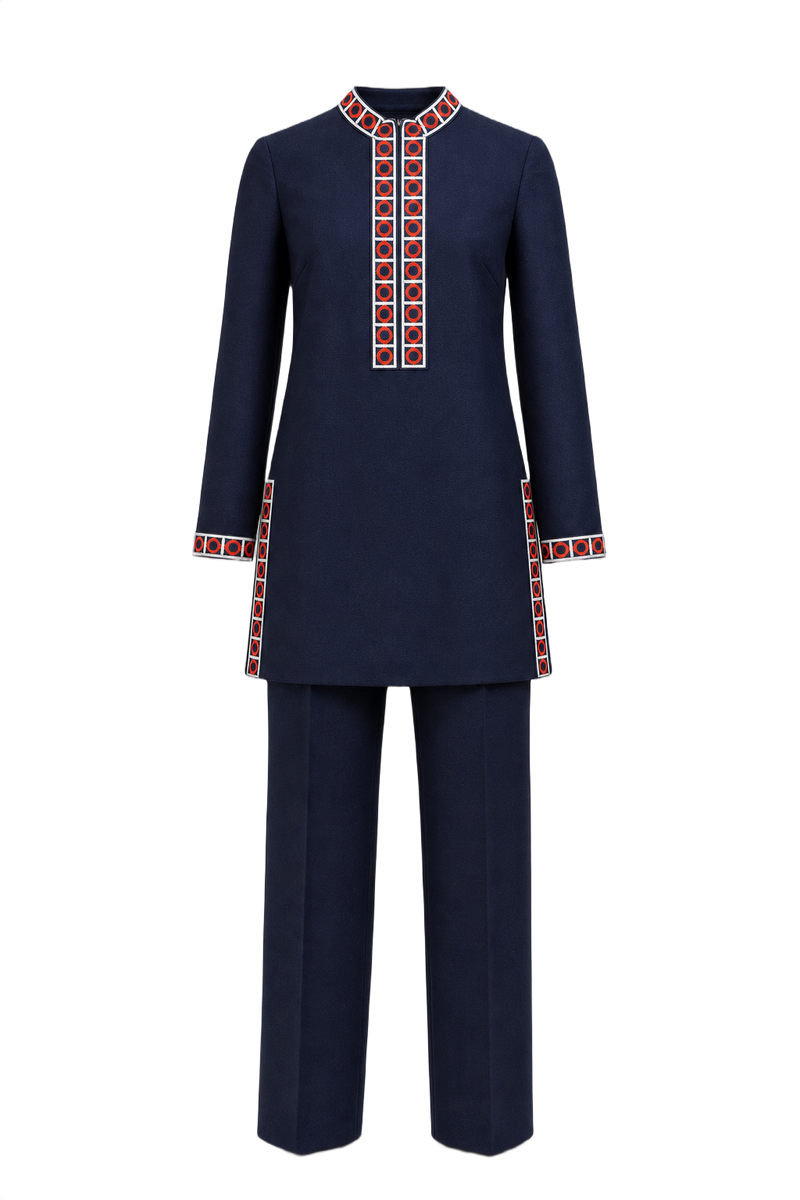 1970s Navy Blue Wool Tunic Set - Front View