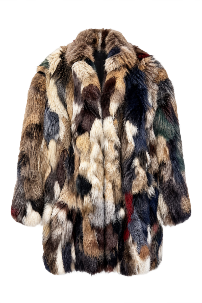 1980s Multicolor Fur Coat - Front View