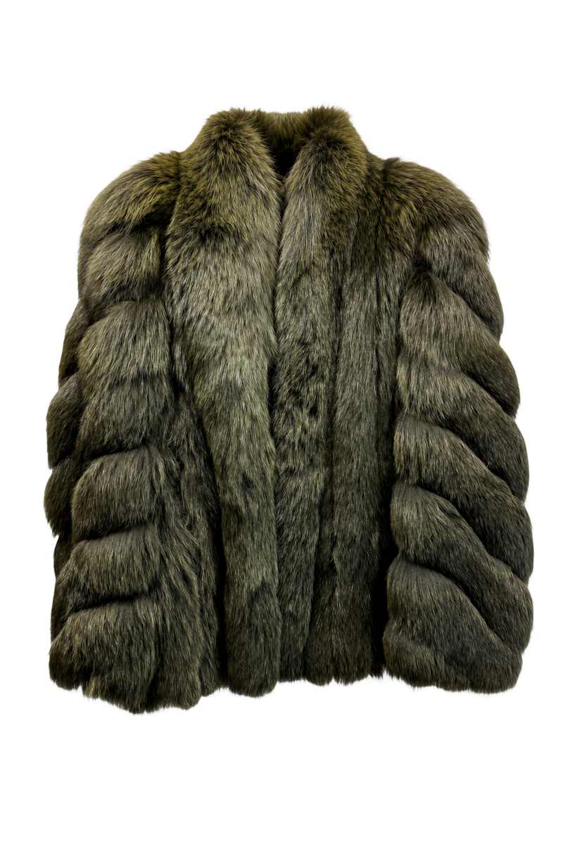 1980s Olive Green Fur Coat - Front View