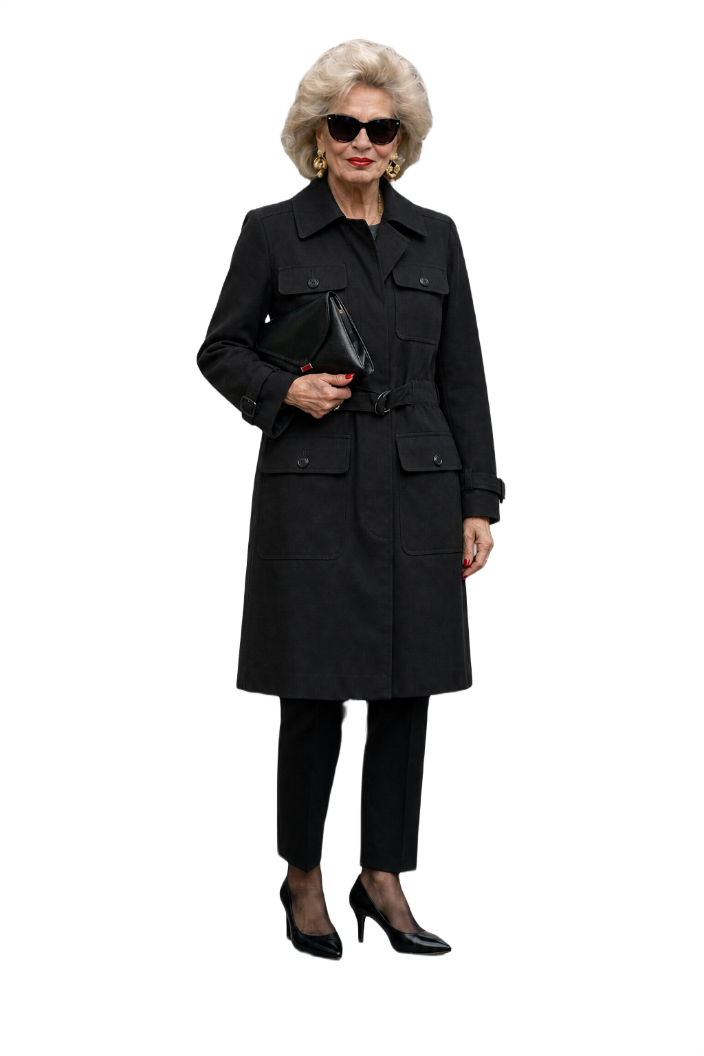 1980s Black Wool Coat - Model