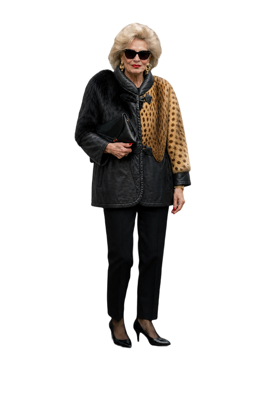 1980s Black Leather and Fur Coat - Model