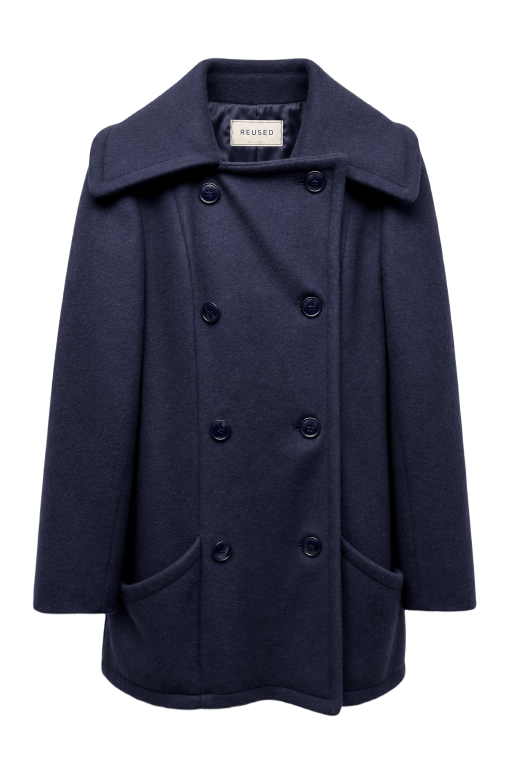1980s Navy Blue Wool Coat - Front View