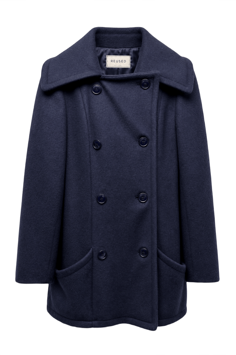 1980s Navy Blue Wool Coat - Front View